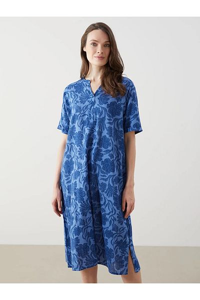 LC Waikiki Rochie de damă LCW Grace Blue cu guler evazat, amestec de in floral