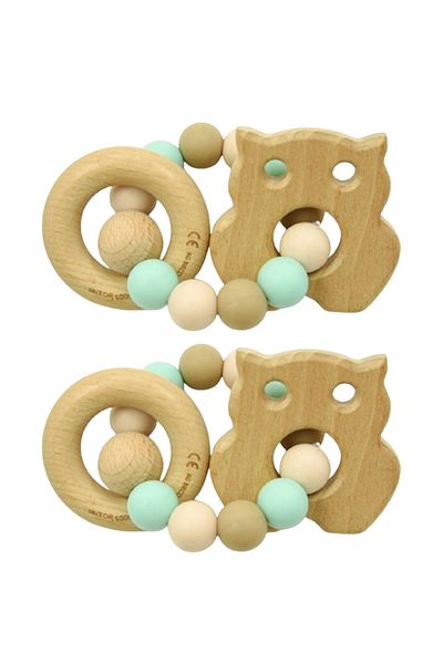 LUQU BABY Silicone + Wood Teether- Bird-Pack of 2