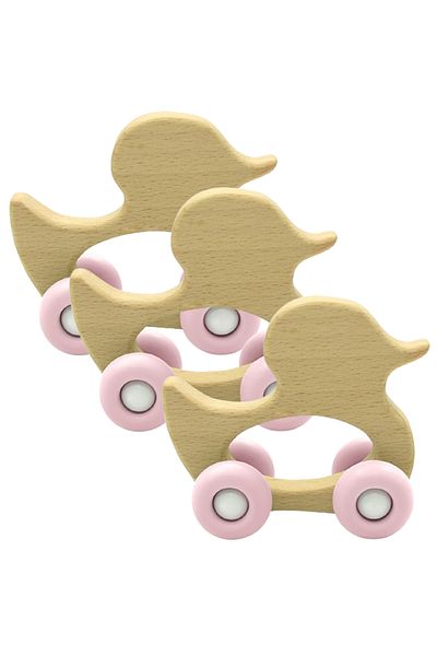 LUQU BABY Silicone + Wood Teether- Duck-Pack of 3
