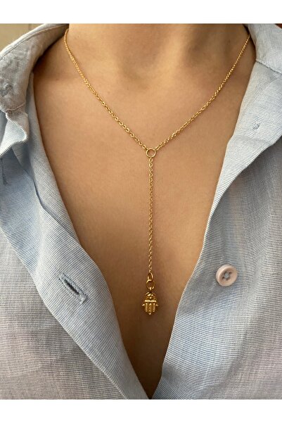 Arsaley Collection Gold Hamsa Charm Dekolte Altın Kaplama Y Kolye