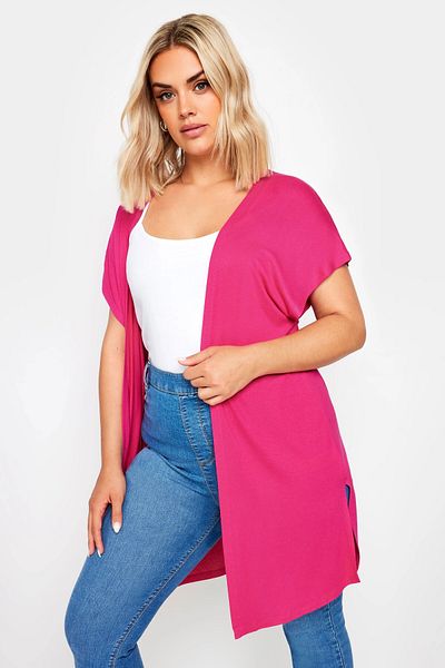 Stil Diva Large Size Slit Short Sleeve Cardigan with Stretch Fabric321910