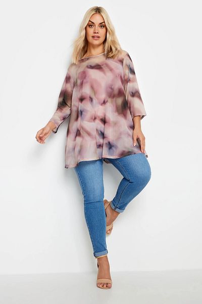 Stil Diva Patterned Crew Neck Long Sleeve Tulle Blouse - Large Size302702