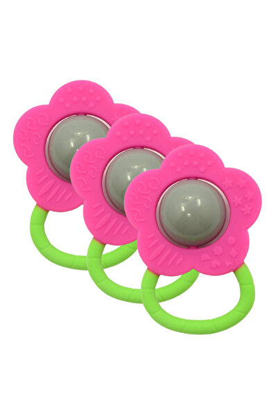 LUQU BABY خشخيشة سيليكون على شكل زهرة - عبوة من 3 قطع