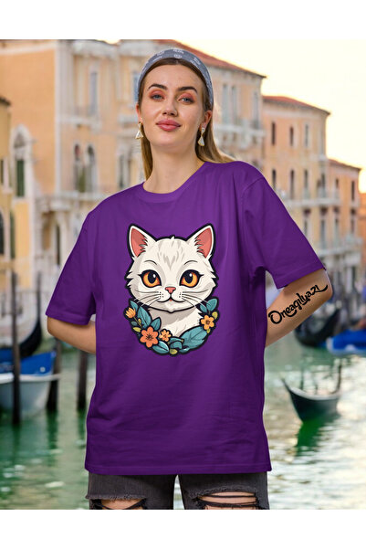 oneagılyazı Cute Kitten Printed Women's Oversize T-Shirt