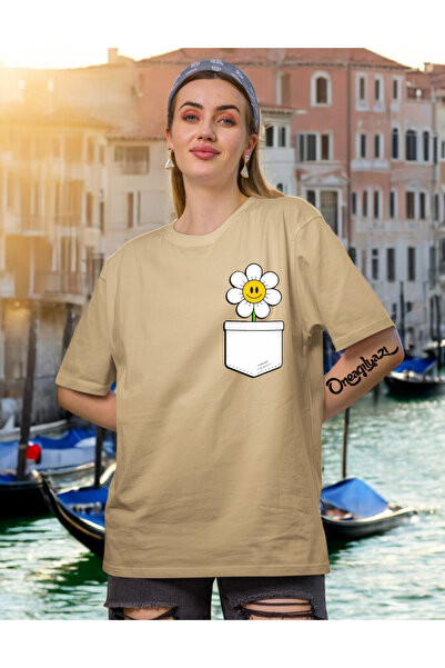 oneagılyazı Tricou oversize pentru femei cu imprimeu Daisy Pocket