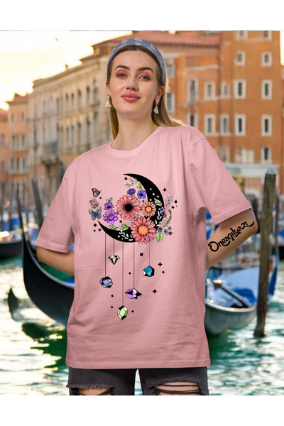 oneagılyazı تي شيرت نسائي كبير الحجم مطبوع عليه القمر