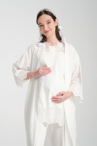 Effortt 3-Piece Woven Pajamas Set for Maternity Pregnant