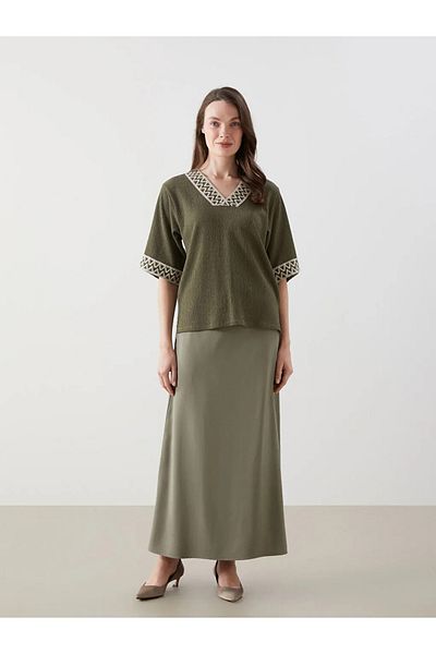 LC Waikiki Fusta de damă LCW Grace Green, cu potrivire standard, cu aspect de in