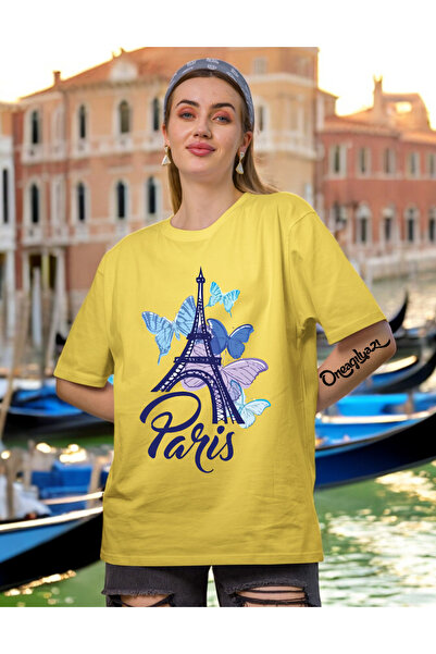 oneagılyazı تي شيرت نسائي كبير الحجم مطبوع عليه باريس