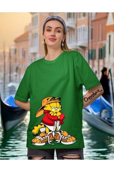 oneagılyazı Garfield Tasarım  Baskılı Kadın Oversize T-Shirt