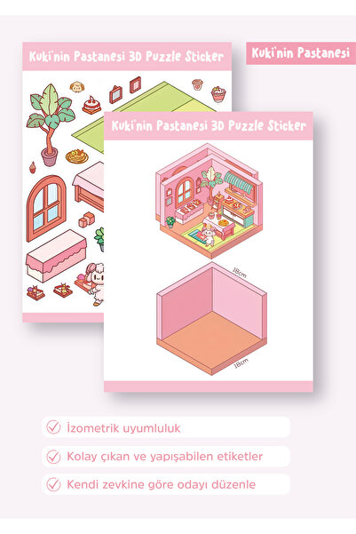 WALLHUMAN Sticker Puzzle 24 Parça İzometrik Sticker - Kuki'nin Yatak Odası