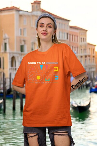 oneagılyazı Tricou oversize pentru femei cu imprimeu Born To Bea
