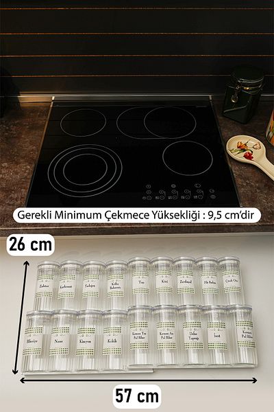 color house 18 Pcs 280ml Clear Lids Jar Glass Spice Rack & 4 Pcs Organizer Stops (White)