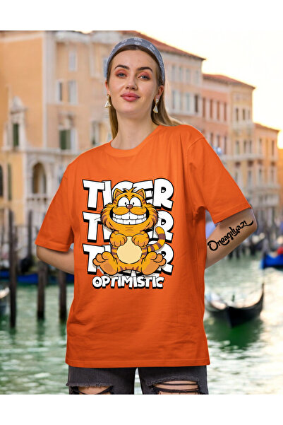 oneagılyazı Tiger Optimistic Printed Women's Oversize T-Shirt