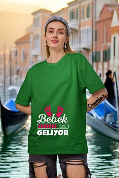 oneagılyazı Baby Is Coming Printed Women's Oversize T-Shirt