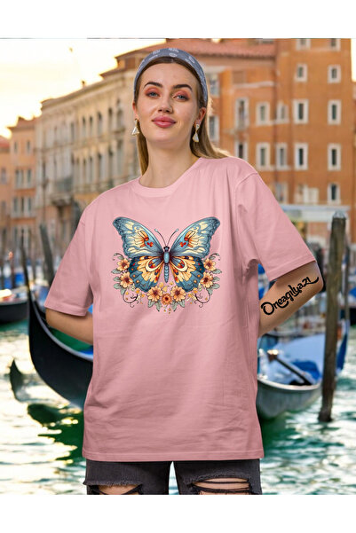 oneagılyazı Butterfly Printed Women's Oversize T-Shirt