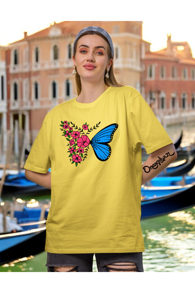 oneagılyazı Tricou oversize pentru femei cu imprimeu cu model fluture