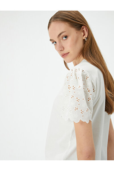 Koton طاقم الرقبة القطن التقوقع كم تي شيرت