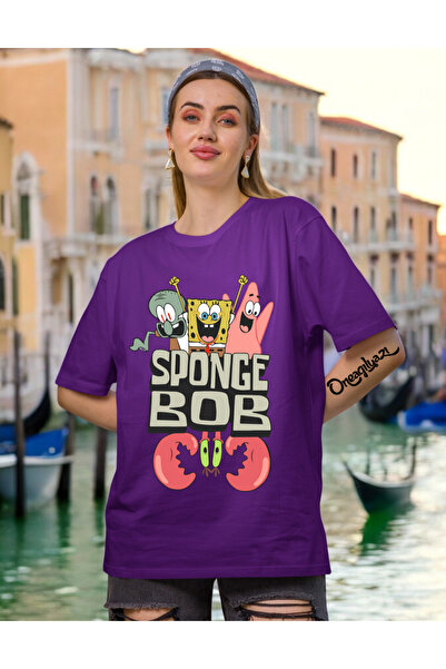 oneagılyazı تي شيرت نسائي كبير الحجم مطبوع عليه سبونج بوب