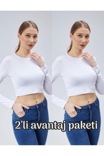 Virago 2-Piece Soft Touch Round Neck Crop Long Sleeve Blouse/Body