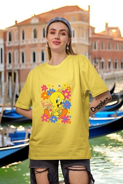 oneagılyazı Tweety Štampano Žene Oversize kroj T-shirt