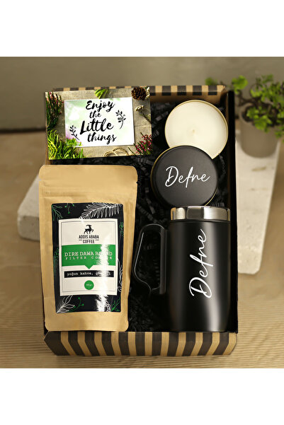 gagga Kişiye Özel Çelik Bardak Termos & Kişiye Özel Metal Kutulu Mum & Filtre Kahve Hediye Seti