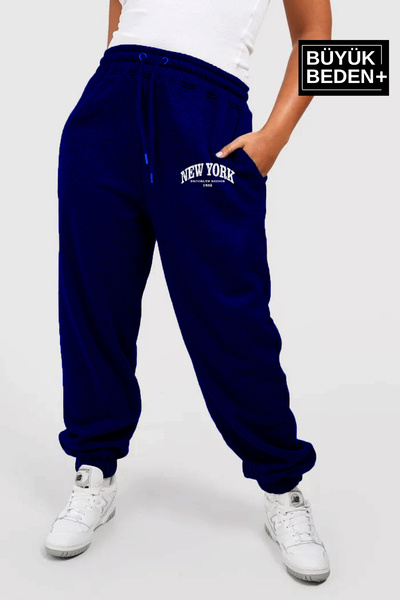 Superlife Women's Plus Size Elastic Leg New York Printed Slim Sweatpants Spr25Beak48