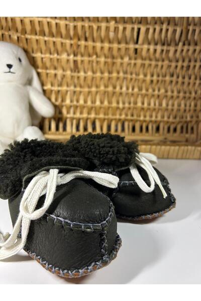 Berceste collection %100 Hakiki Deri Organik Yünlü Bebek Ayakkabısı