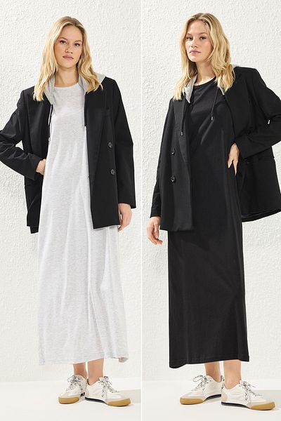 Trendyol Modest Fekete és szürke 2 csomag 100% pamut fehérnemű ruha - TCTAW22UK0110