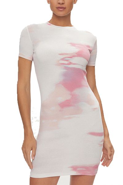 Calvin Klein Weißes, dehnbares Damenkleid mit Logo – Body Wrap J20J 223205 -0LA
