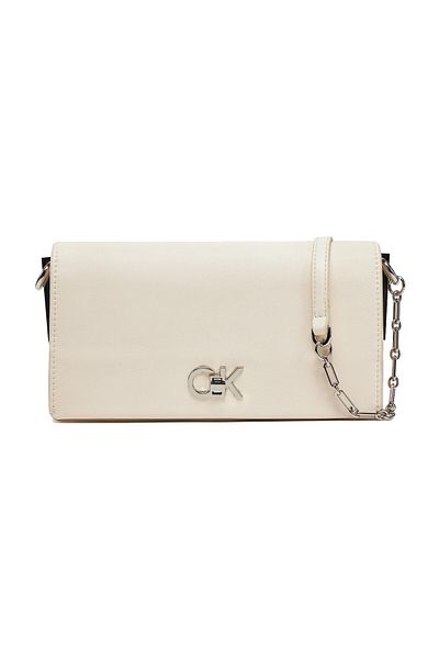Calvin Klein Women's Chain Adjustable Shoulder Strap Snap Closure Ck Logo White Shoulder Bag K60K 612806 -Yao