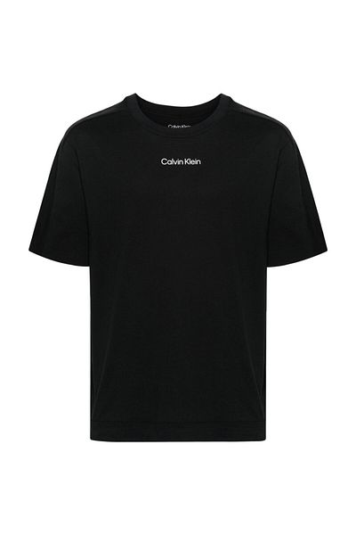 Calvin Klein Tricou negru pentru bărbați cu logo-ul mărcii în față și în spate, gât crew din bumbac, țesătură care absoarbe umezeala