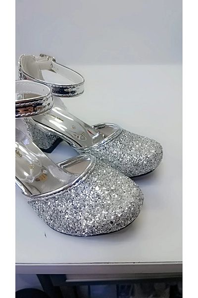 pediashoes Pantofi de seară eleganti cu toc pătrat de culoare argintie pentru fete