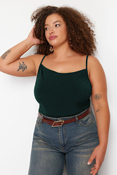 Trendyol Curve Πράσινη πλεκτή μπλούζα με λαιμόκοψη Degaje TBBSS24AF00006