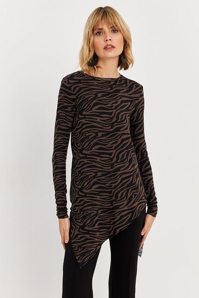 Cool & Modest Women's Mink Asymmetrical Zebra Print Tunic Mlpp1186-1