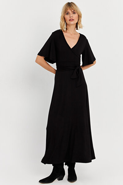 Cool & Sexy Women's Black Double Breasted Tie up Maxi Dress Ey3038