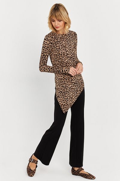 Cool & Modest Women's Camel-Black Asymmetrical Leopard Tunic Mlpp1186-1
