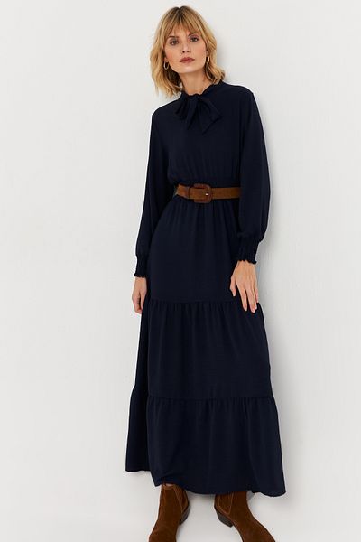 Cool & Modest Γυναικείο φόρεμα Navy Blue Maxi - Λαιμόκοψη MASF217