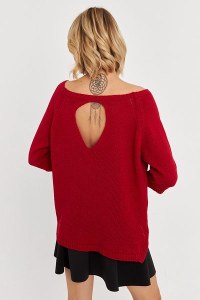 Cool & Sexy Women's Red Drop Back Knitwear Blouse Yv267