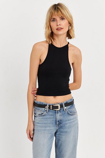 Cool & Sexy Black Sleeveless Crop Blouse - Women's Tf63