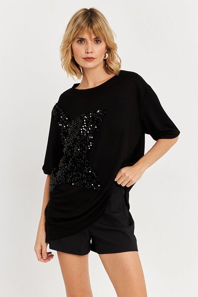 Cool & Sexy Women's Black Sequin Detailed Tunic St190