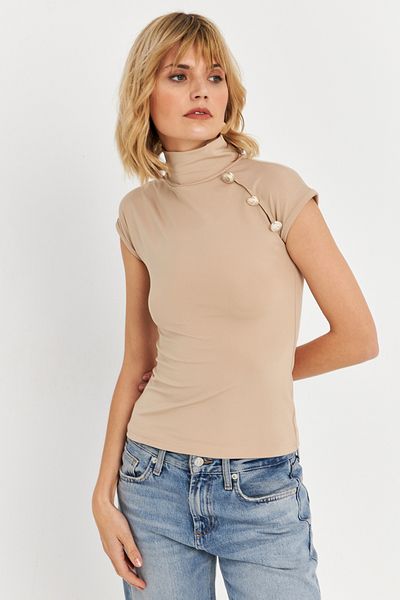 Cool & Sexy Ey3027 Model Women's Blouse with Stone Button Detail