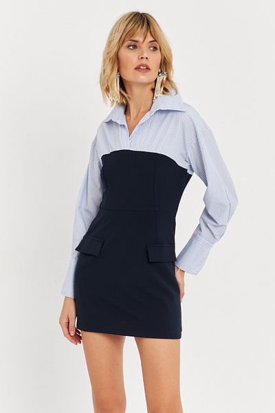 Cool & Sexy Rochie mini bloc de cămașă albastră pentru femei KED3072
