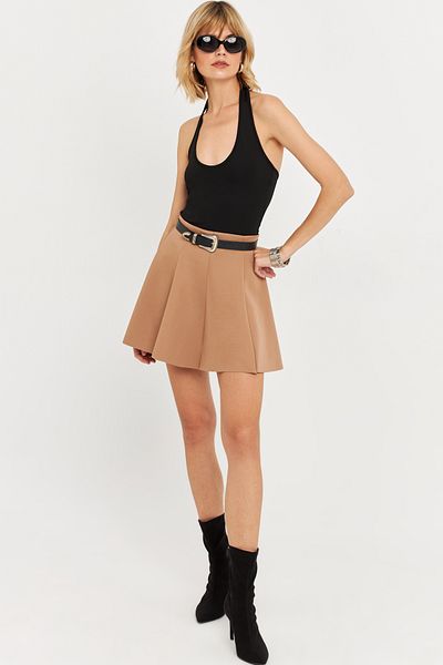 Cool & Sexy Fusta mini pentru femei Camel Scuba - plisată, DAF3204