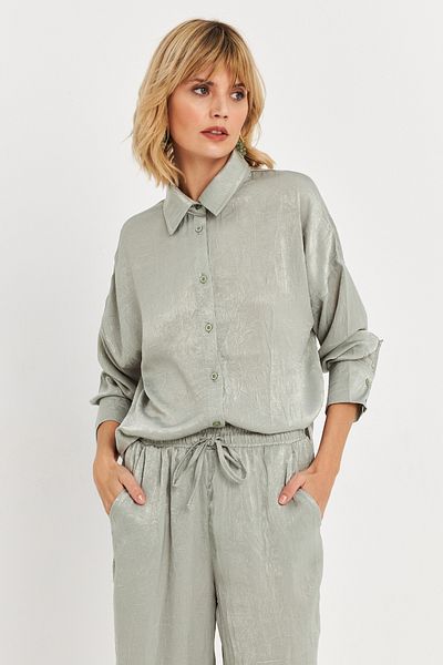 Cool & Modest Cămașă din satin mentă pentru femei MCAR1127