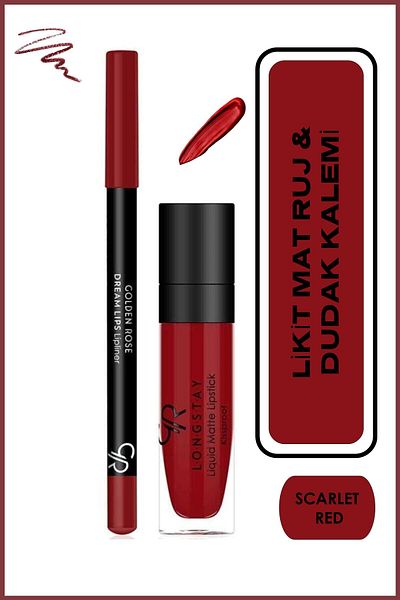 Golden Rose Matte Lip Kit - Scarlet Red - Liquid Matte Lipstick & Lip Liner - 8691190432942
