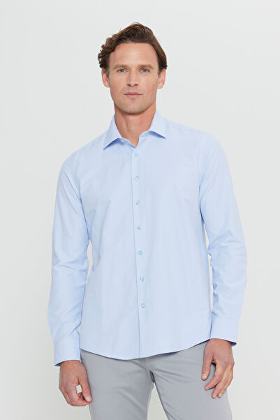 AC&Co / Altınyıldız Classics Erkek Açık Mavi Ütülemesi Kolay Non-Iron Slim Fit Dar Kesim Klasik Yaka Pamuklu Gömlek