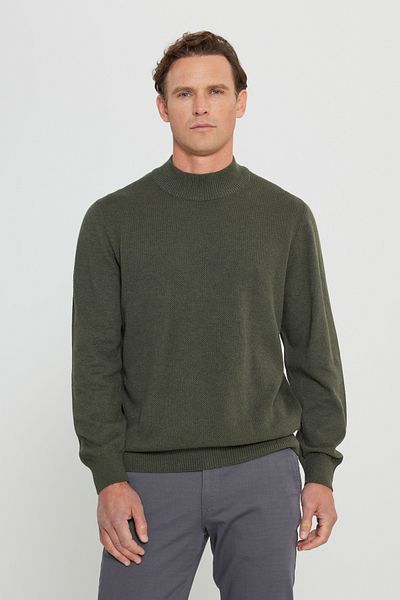 ALTINYILDIZ CLASSICS Khakifarbener Standard-Schnitt-Strickpullover aus Baumwolle mit halblangem Rollkragen für Herren