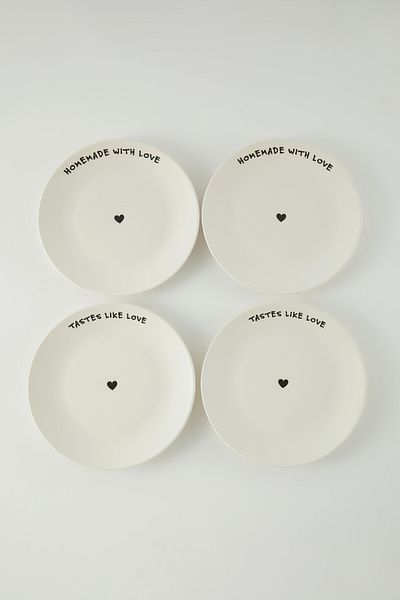 Trendyol Collection Set de 4 farfurii de servire din ceramică albă cu slogan „Hello Sunshine” 26 cm TPHSS25TBK00003