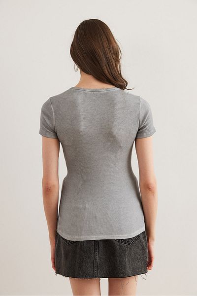 Olalook Gewaschene graue Camisole-Bluse mit Druckknöpfen für Damen BLZ- 19000171